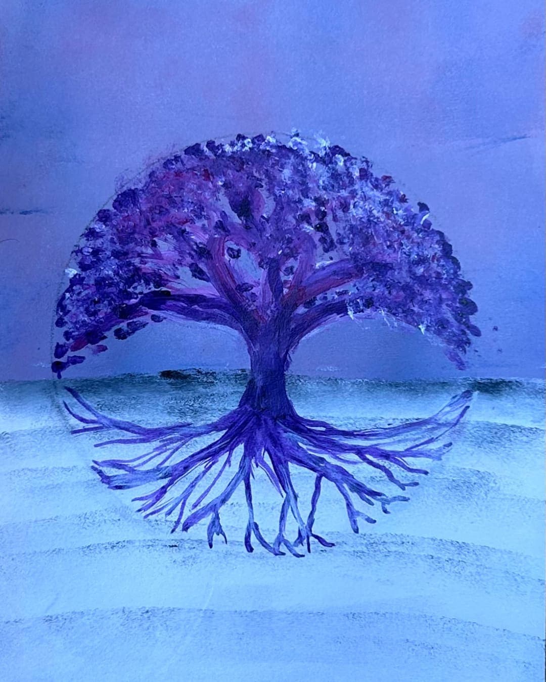 Tree of Life - Purple tree with roots on blue background