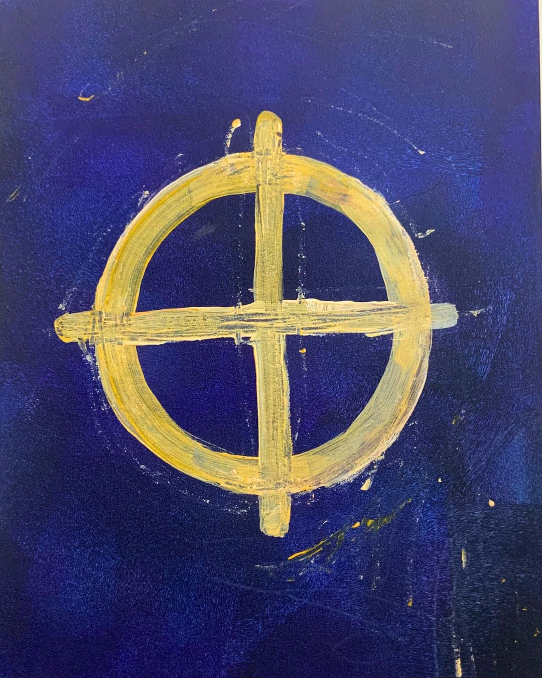 Sun Cross - Solar wheel symbol in gold on deep blue