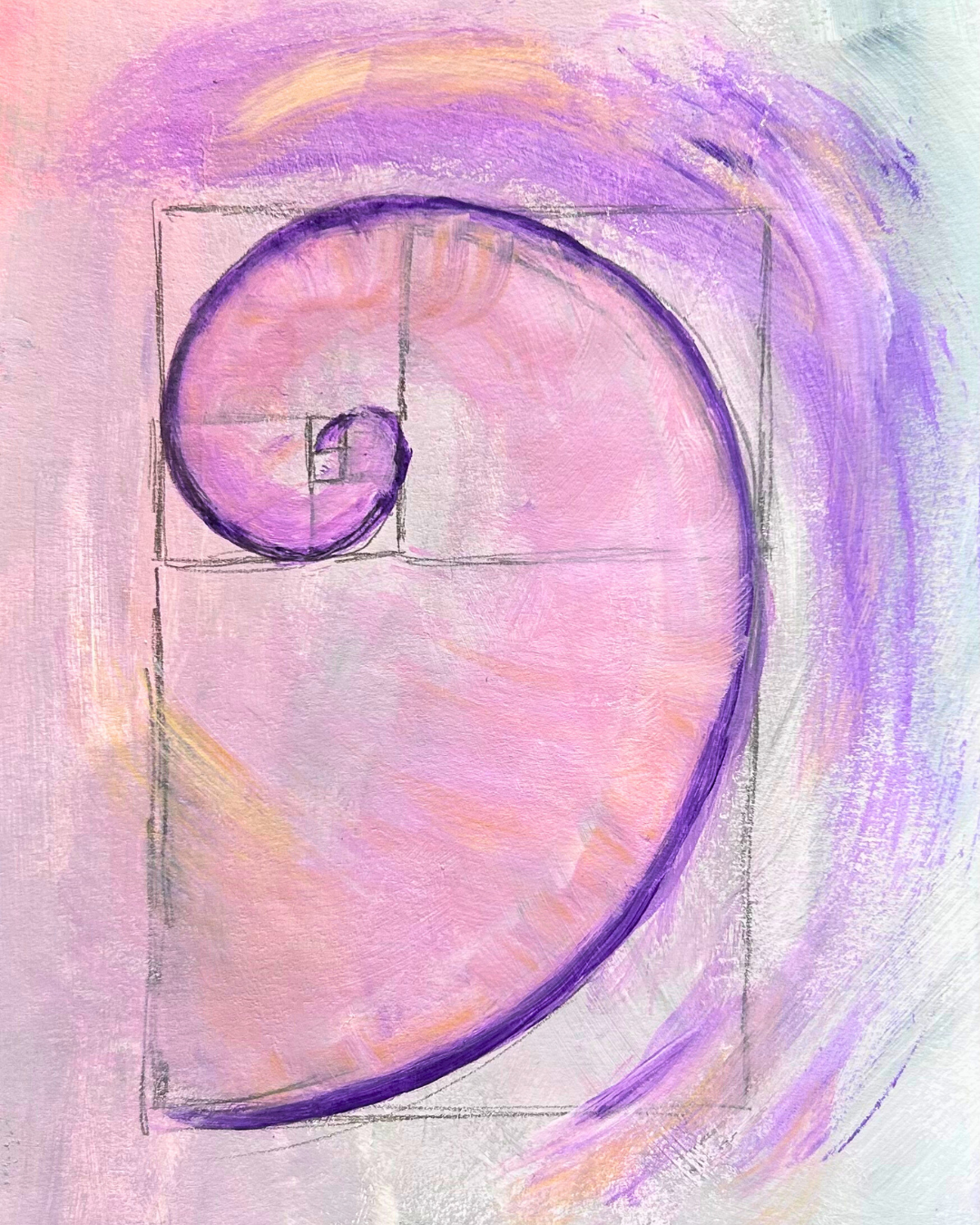 Golden Spiral - Fibonacci symbol painted in pink and purple