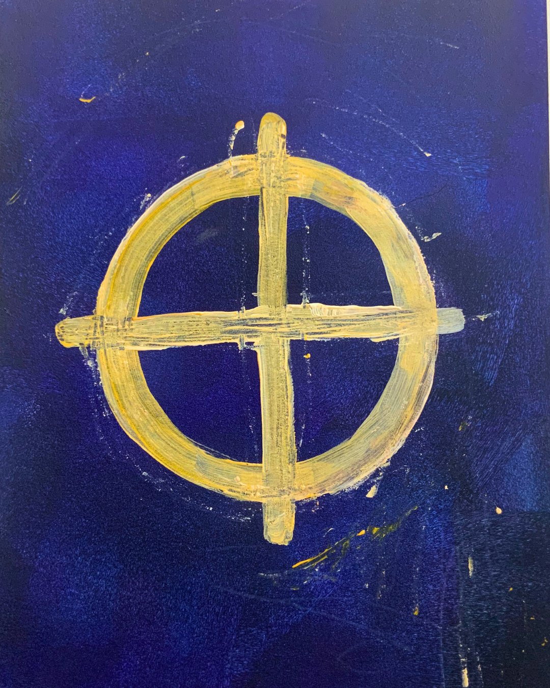 Sun Cross - Solar wheel symbol in gold on deep blue